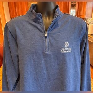 Peter Millar men’s St. Andrew’s golf pullover.Sharp blue w/iconic logo & PM logo